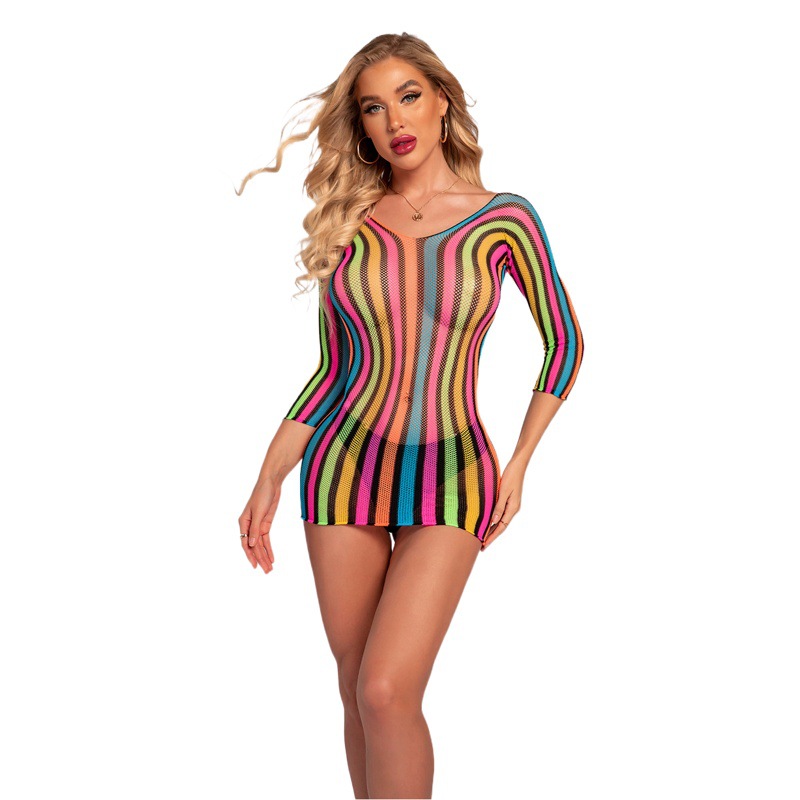 Sexy high-class free Rainbow fishing net sexy underwear women's summer beach bikini hip skirt uniform wholesale