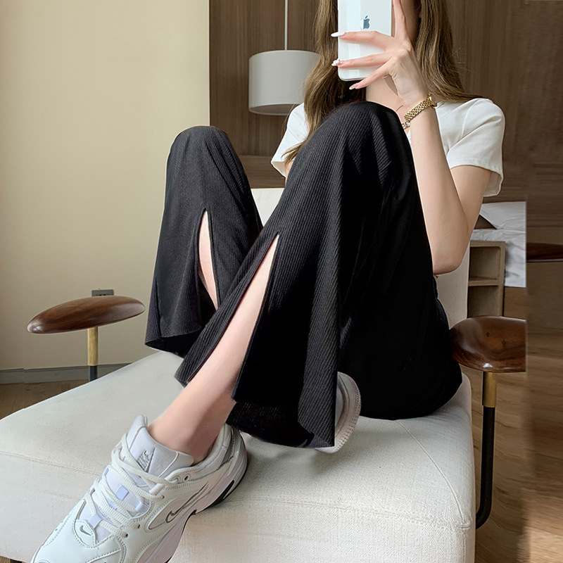 Split Wide-leg Pants Women's High Waist Dipped 2024 Autumn New Loose Slimming Thin Straight Casual Pants Ins