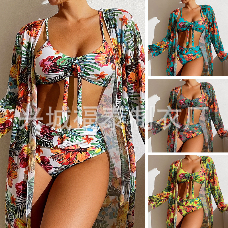 Long sleeve cardigan new cross-border European and American Amazon Fashion sexy split bikini suit swimsuit female wholesale