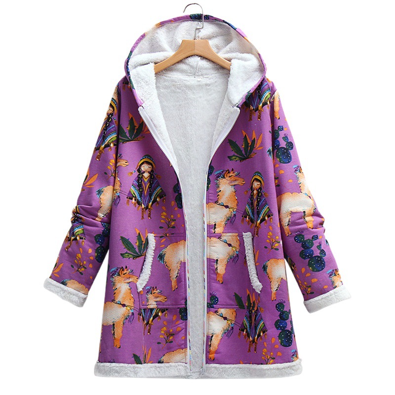 Winter 2024 Amazon WISH Europe and the United States pop new women's imitation deerskin velvet printed vintage inlaid edging coat