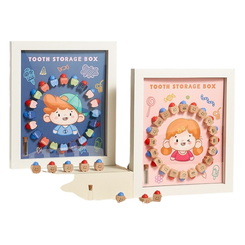 Baby teeth collection wooden photo frame breast teeth box boys and girls new breast teeth storage box anti-oxidation