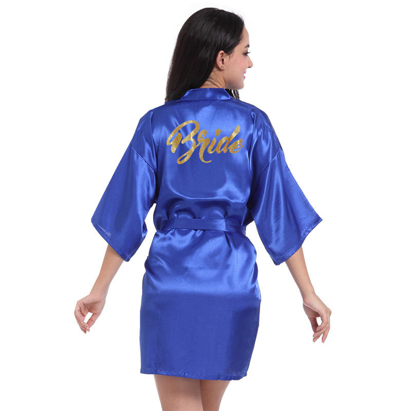 Picture of Women's Wedding Makeup Gown Hot Stamping Gold Bride Nightgown Women's Summer Thin Cardigan High-grade Bride Morning Gown