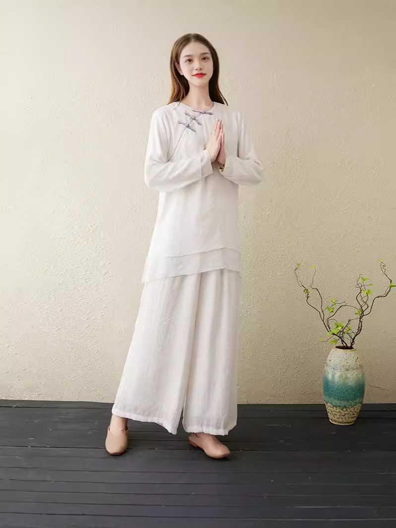 Picture of 2024 Buddha suit Women's Chinese Style Yoga Two-piece suit Chinese Style Retro Candid Lay Buddhist Zen Suit Zen Tea Suit