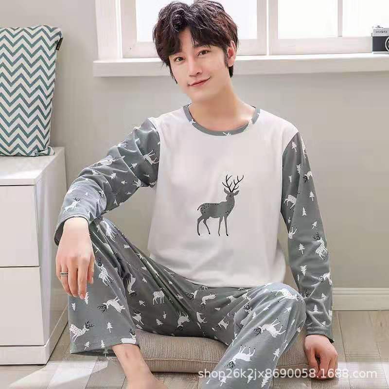 Picture of Men's Pajamas Long Sleeve Pants Spring and Autumn Thin Dad Large Size Casual Home Wear Factory Foreign Trade Cross-border Explosions