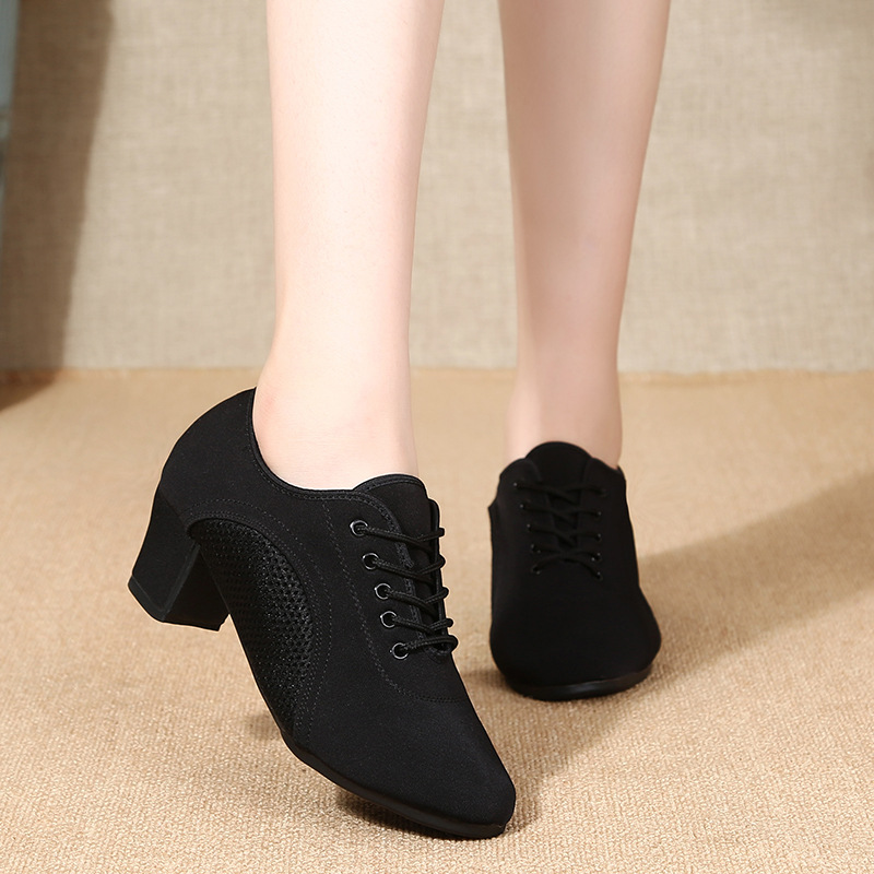Picture of Latin Dance Shoes Female Adult Soft Sole Teacher Shoes Square Dance Dancing Shoes Sapper Dance Shoes Middle Heel Ballroom Dance Four Seasons