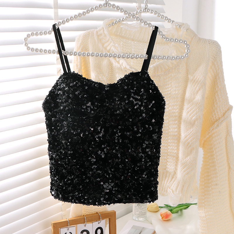 Picture of Foreign Trade Explosions Hot Girl Camisole Women's European and American Style Color Sequins Slim-fit Slimming Chest Camisole Vest Top