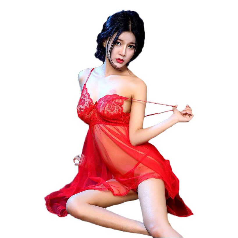 European and American Sexy Lingerie Large Size Mesh Sling Skirt See-through Exposure Temptation Lace Pajamas Latin
