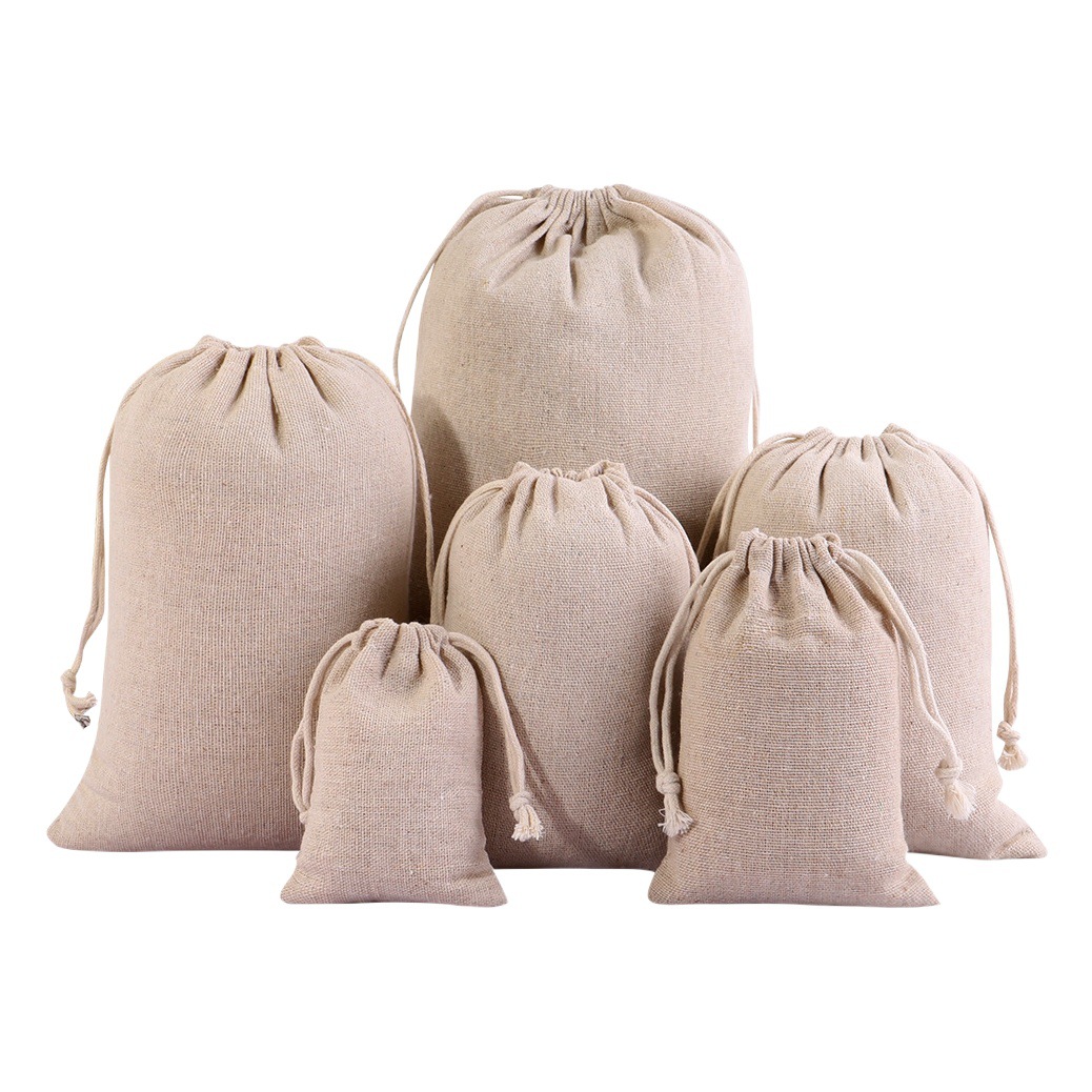 Cotton and linen cloth pocket in stock drawstring small cloth bag rice gift cotton storage bag canvas pocket custom