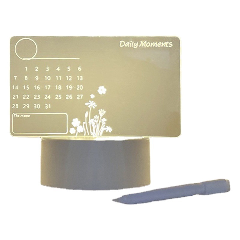 Acrylic Luminous Calendar Desktop ins Style Creative Artistic Ornaments Notepad Message Board Nightlight Table Lamp