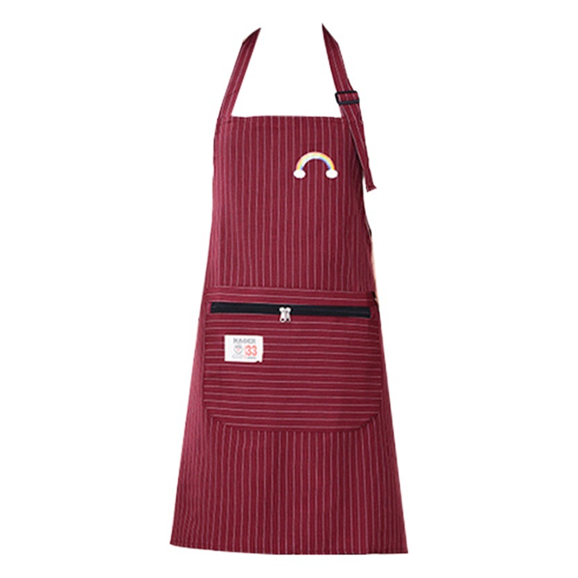 Cotton Fabric Apron Wholesale Stripesd Zipper Pocket Oil-Proof Kitchen Cooking Work Clothes Men and Women Custom Printing