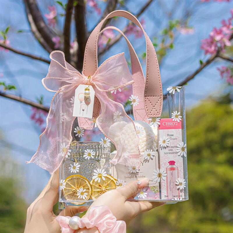 Transparent Daisy Handbag Gift Bag PVC Accompanying Gift Bag Hand Carrying Ins Style Plastic Packaging Bag