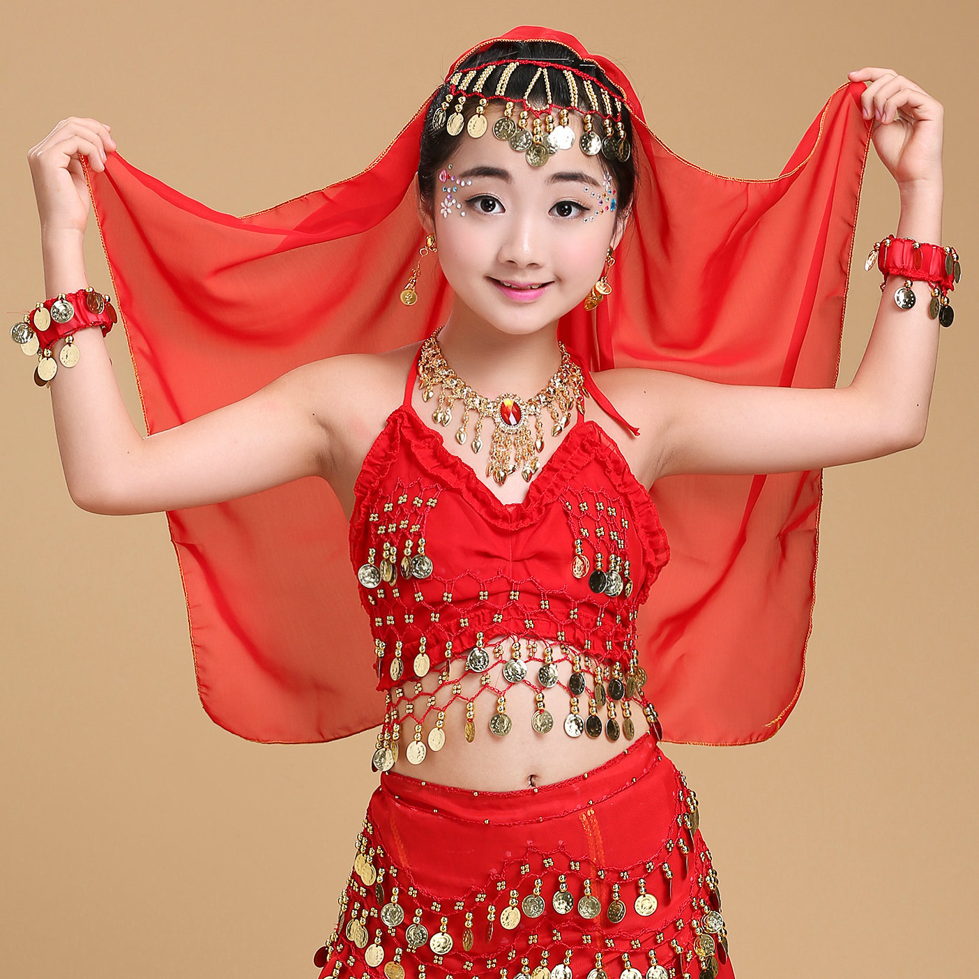 New Children's Indian Dance Clothing Children's Belly Dance Dance Performance Accessories Headwear Scarf Necklace Earrings Bracelet