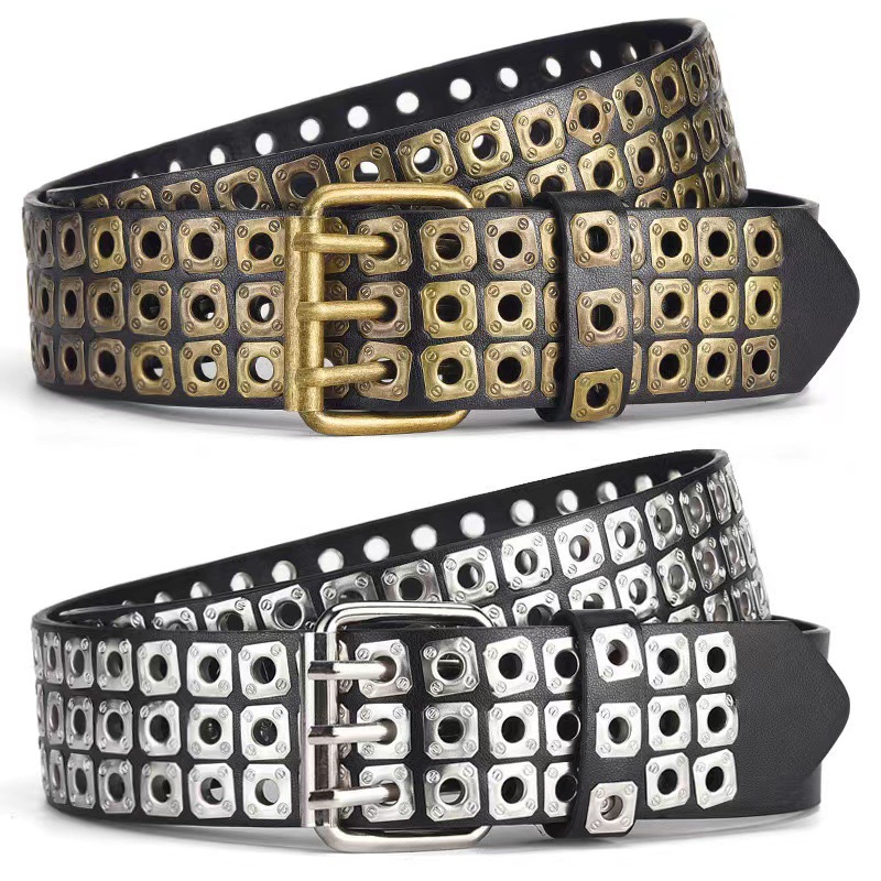 Cross-border New European and American Punk Style Rivet Air Eye Belt Men's Hollow Fashion Personalized Decorative Jeans with Women