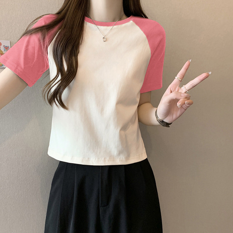 American-style Retro Raglan Sleeve T-shirt Women's Short-sleeved Summer Design Sense Niche Small Men Slim-fit Short Top