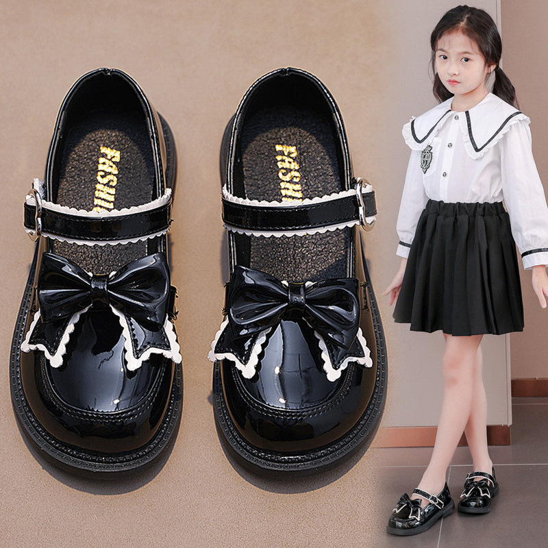 Picture of Girls' Leather Shoes Spring and Autumn 2025 New Korean Style British Style Little Girls Baby Black Soft Sole Elementary School Performance Shoes