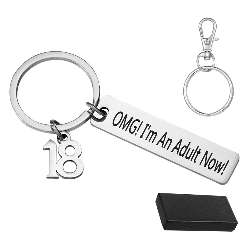 Cross-border Europe and the United States happy birthday 18 years old keychain omg I am an adult now stainless steel pendant