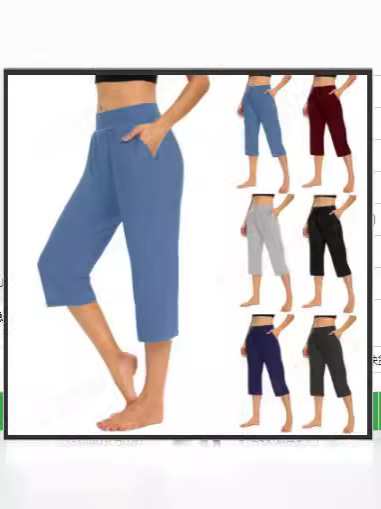 2024 Women's Solid Color Simple Loose Elastic Pocket Sports Casual Cropped Pants in Large Quantities in Stock