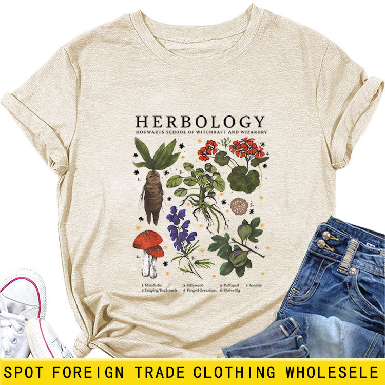 European and American personality T-shirt herbology Hogwarts school of summer round neck casual short sleeve in stock