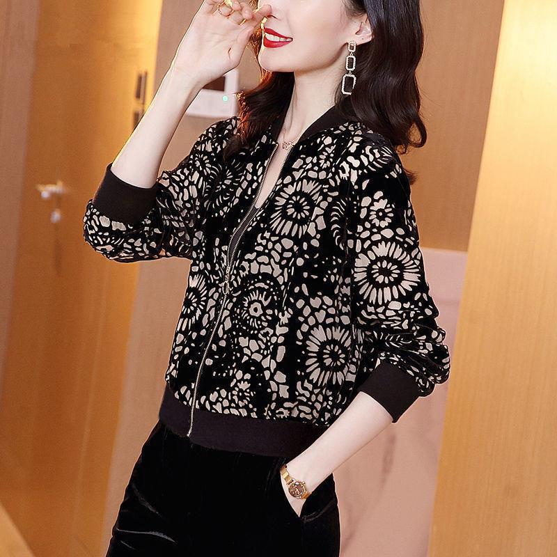 Picture of Casual Golden Velvet Coat Women's Fashionable Instagram Style Women's Autumn New Clothes Korean Loose Western Style Baseball Suit Jacket