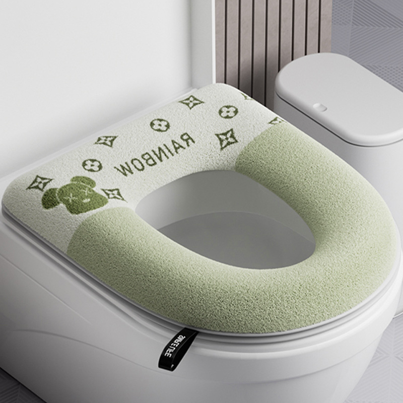 Winter Toilet Cushion Four Seasons Universal Toilet Cushion Household Zipper fleece-lined Thickened Zipper Cover Cushion