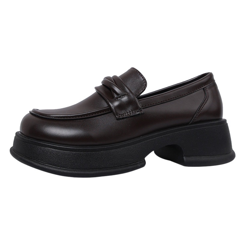 Round Toe Versatile Retro Black Thick-Soled Small Leather Shoes for Women 2025 New Autum French Thick Heel Slip-On Loafers