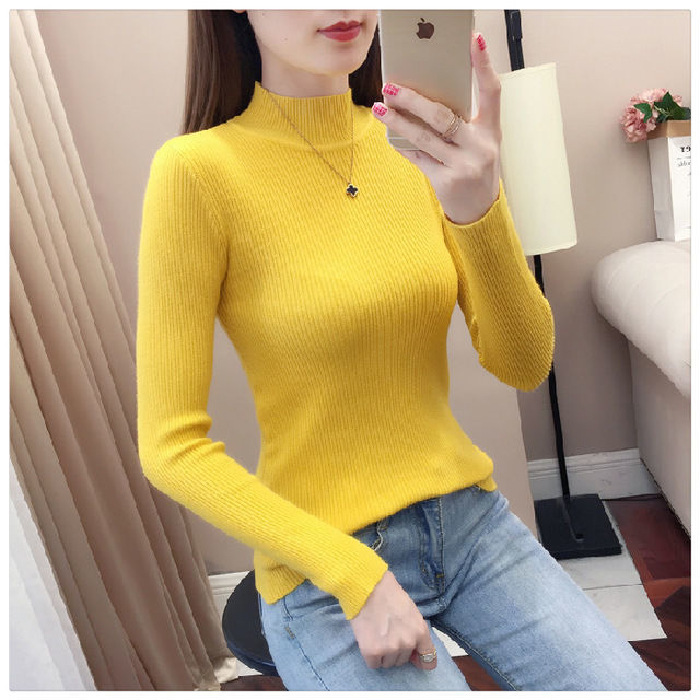 Picture of Half-Turtleneck Base Shirt for Women, Autumn and Winter 2021 New Style, Slim-Fitting Inner Top, Slimming Long-Sleeve Knitwear, Elegant and Suitable for Commuting