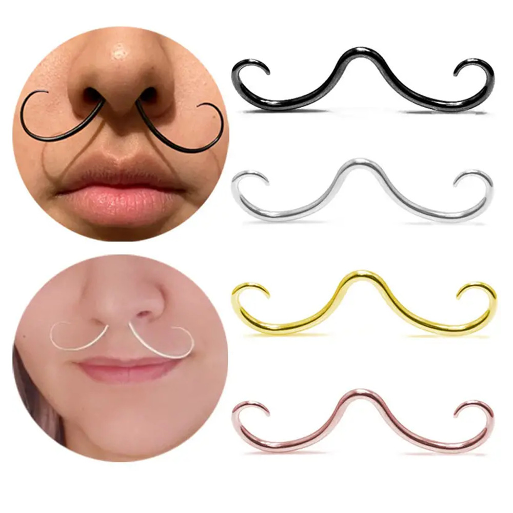 Europe and the United States Amazon cross-border fashion hot stainless steel moustache nose ring puncture titanium alloy nose ring jewelry