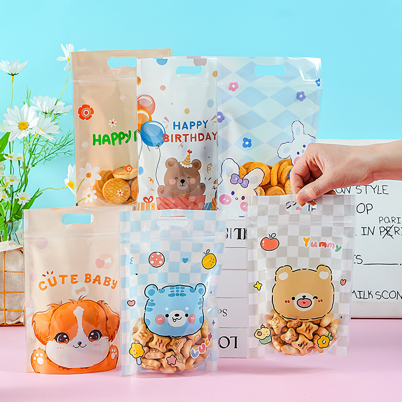 Cute Cartoon Biscuit Snowflake Crisp Packaging Bag Self-standing Bag Baking Zipper Self-sealing Candy Food Snack Sealed Bag
