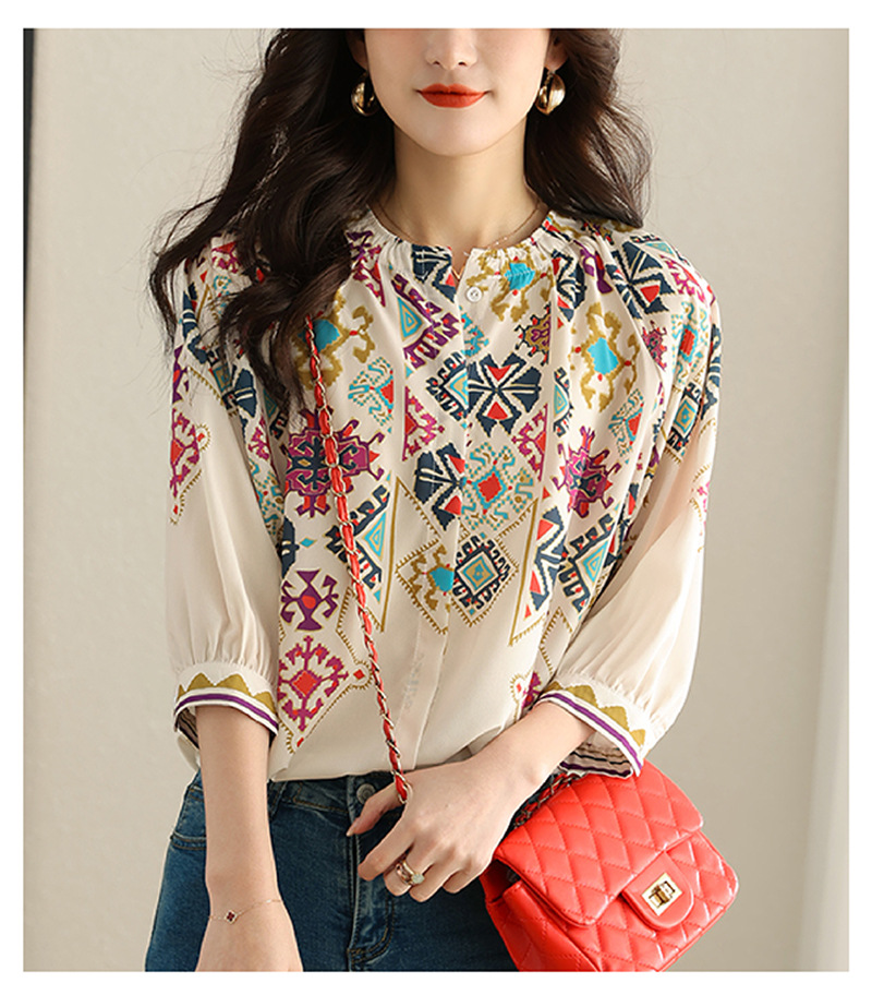 Picture of 2024 Chiffon Shirt Women's Three-Quarter Sleeve Summer 2023 New Shirt Design Niche Feminine Belly-Covering Top