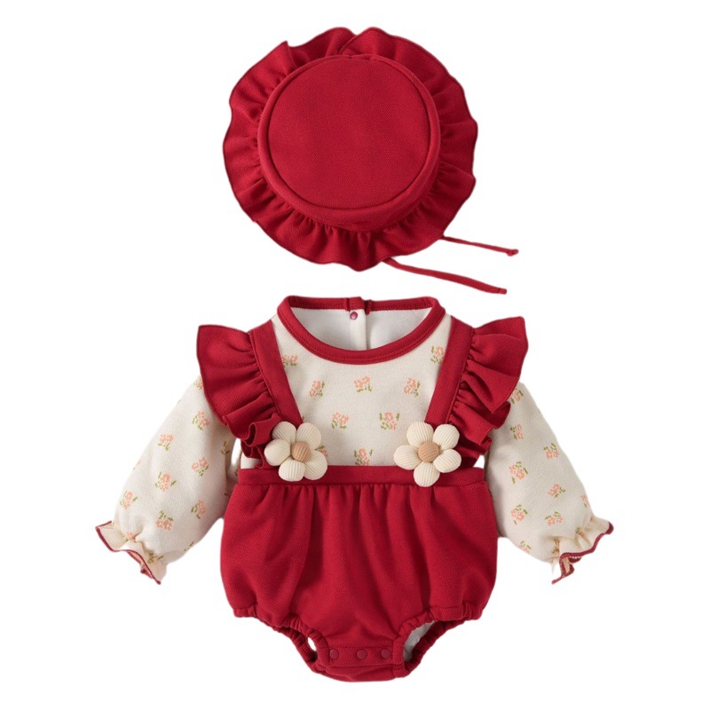Baby Jumpsuit autumn and winter fleece-lined warm baby girl clothes newborn sheath clothes printed cotton-padded clothes