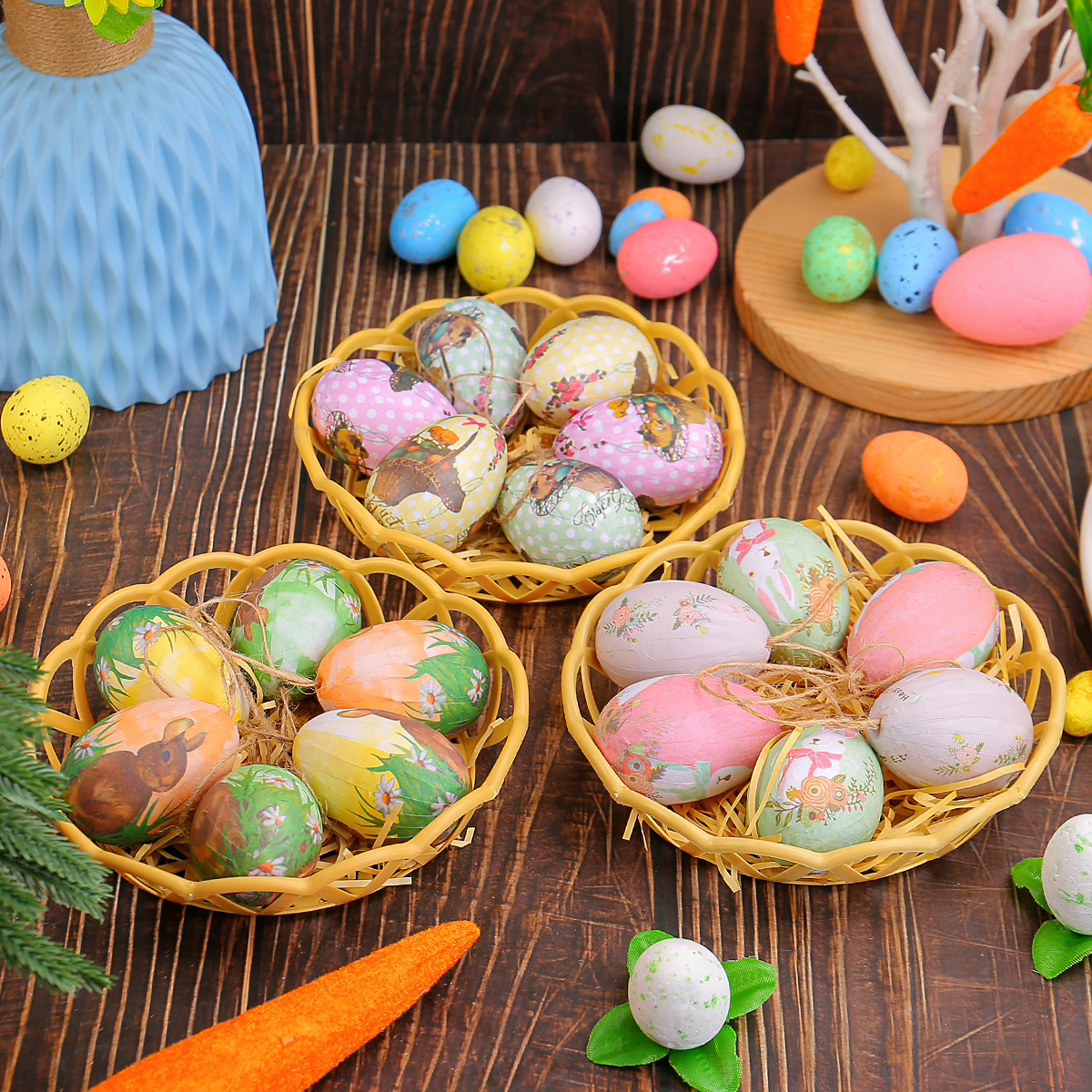 Hot Selling Easter Foam Egg Easter Egg Ornament Creative Woven Basket Easter Egg Easter Decoration Ornament Scene Layout