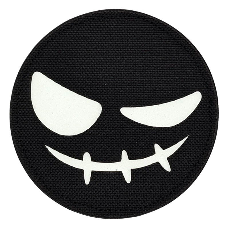 Reflective Evil Smiley Tactical Morale Badge Cute Luminous Carving IR Velcro Seal Outdoor Supplies