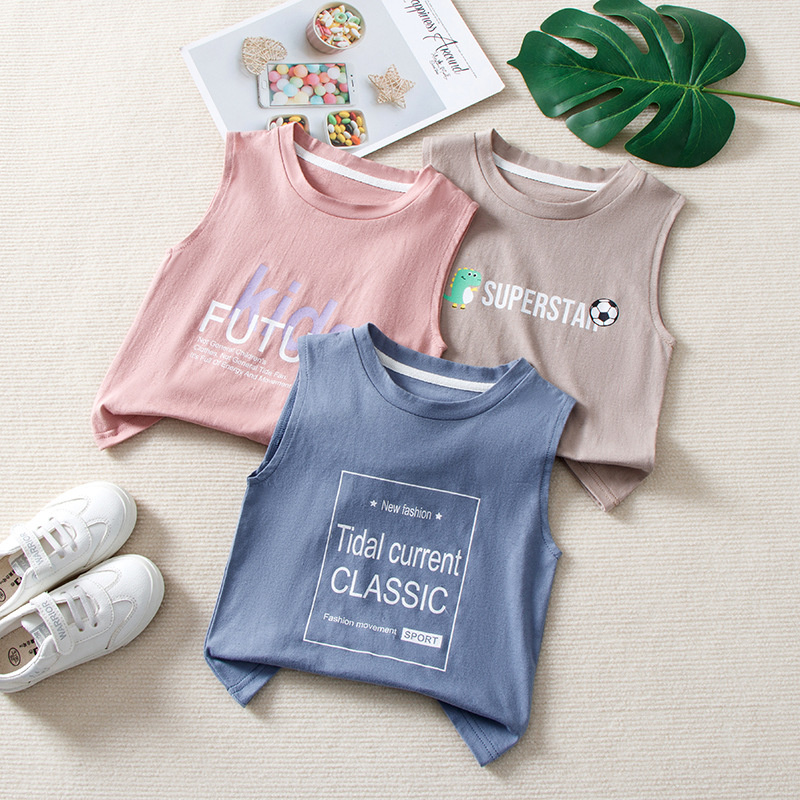 Picture of Children's Waistcoat Cotton Girls Boys Baby New Summer Sweatshirt Wholesale Summer Thin Sports Sleeveless T-shirt