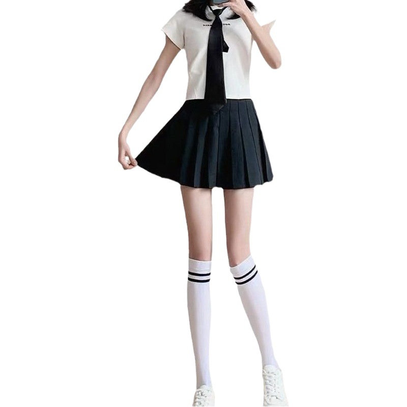 Original Japanese dog short JK plaid skirt high waist skirt pleated skirt women's black tight waist shirt uniform suit