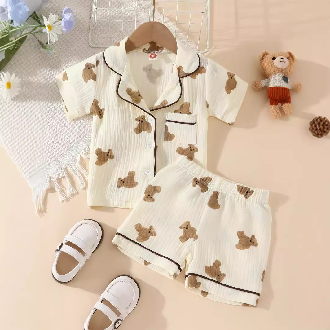 Foreign trade new European and American girls not hooded bear short sleeve printed pajamas suit in stock a generation of hair