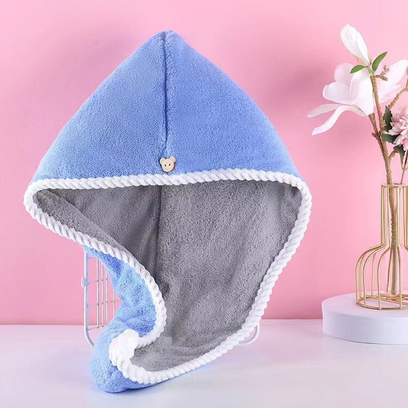 Picture of Class a Dry Hair Cap Thickeneded Super Absorbent Quick-Drying Shower Cap Double Layer Coral Velvet Edge Dry Hair Towel Ready for Sale