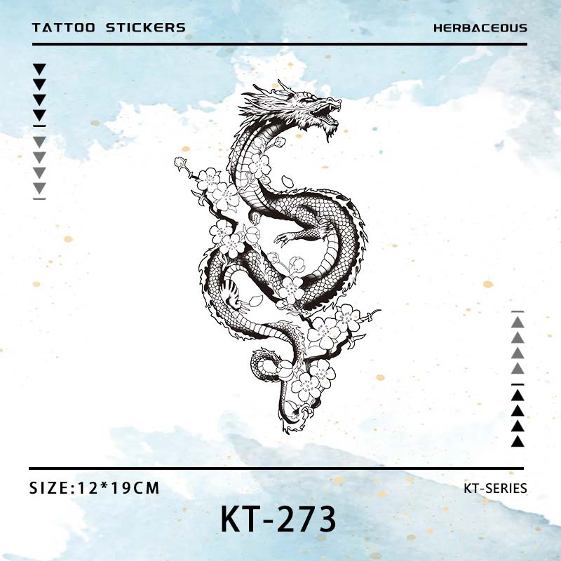 Wood Dragon Cherry Blossom Creative National Style Tattoo Sticker Arm Simulation Tattoo Men's Waterproof Long-lasting Not Reflective Faggot Handsome Semi-permanent
