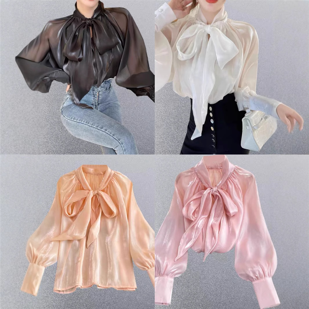 Picture of Cross-border 2023 New Super Fairy Loose Belly Covering Bow Lace-up French Large Size Shirt Long-sleeved Elegant Top for Women