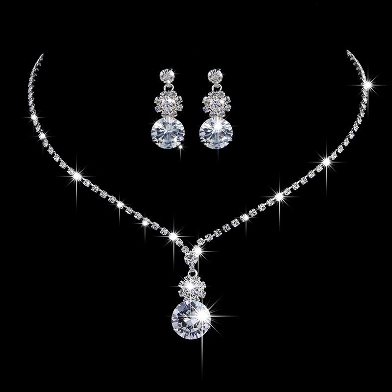 Picture of South Korea Metal Claw Chain Rhinestone Wedding Necklace Bride Necklace Ear Drop Jewelry Banquet Necklace Jewelry suit Wholesale