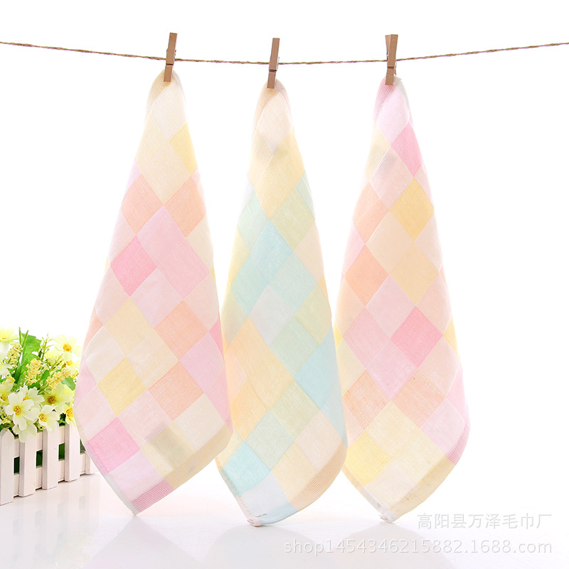 Factory wholesale new double cotton yarn-dyed gauze Plaid small square towel children baby saliva towel wholesale
