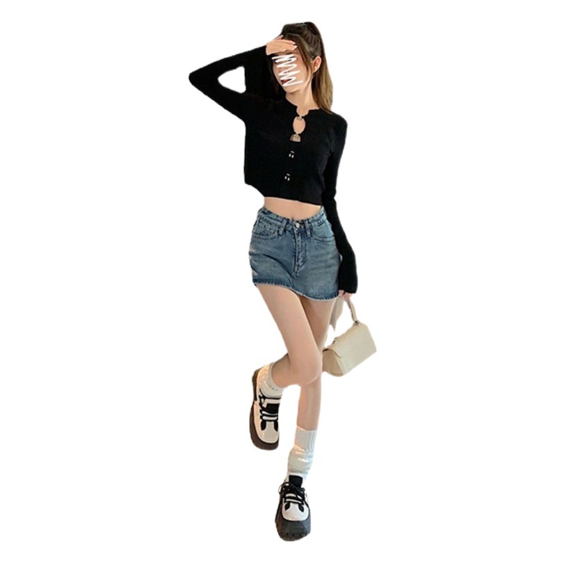 Hong Kong Style Vintage Denim Skirt Women's 2023 Summer New Arrival Pants Skirt Small Girl High Waist Slimming Short Skirt