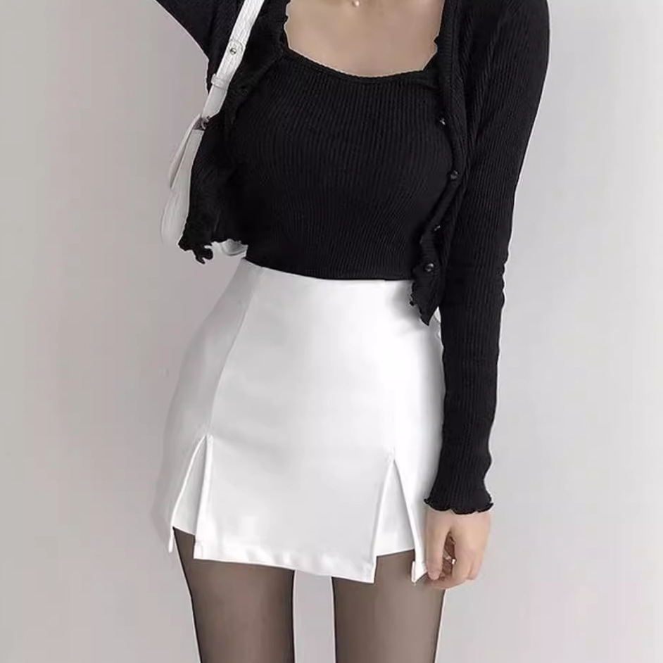 Half-length Skirt Black Sexy Hot Girl Women's Summer 2024 Summer High-end All-match Elegant Women's A- line Skirt Pants