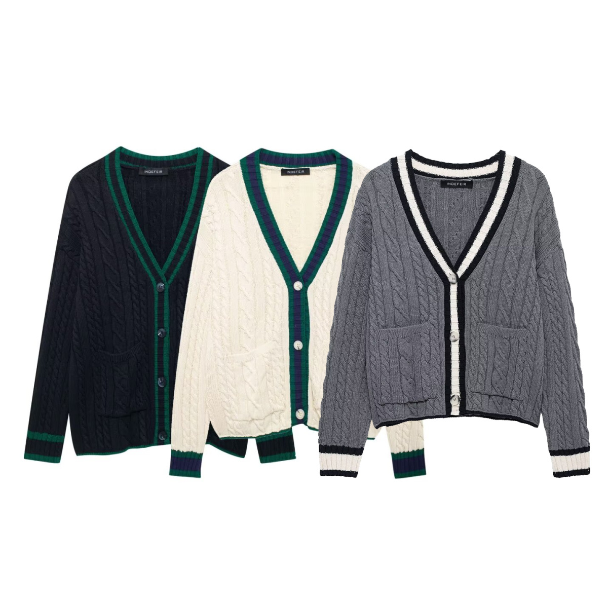 ZA cross-border women's clothing wholesale 2025 new V-neck cable pattern long sleeve sweater sweater coat 6771131