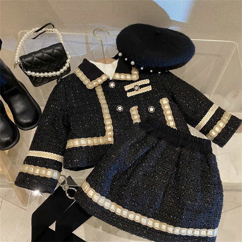 Picture of Girls' 2025 Autumn and Winter Small Fragrance Style Jacket Skirt Thickened Suit Temperament Western Style Children's Short Skirt Two-Piece Trendy Set