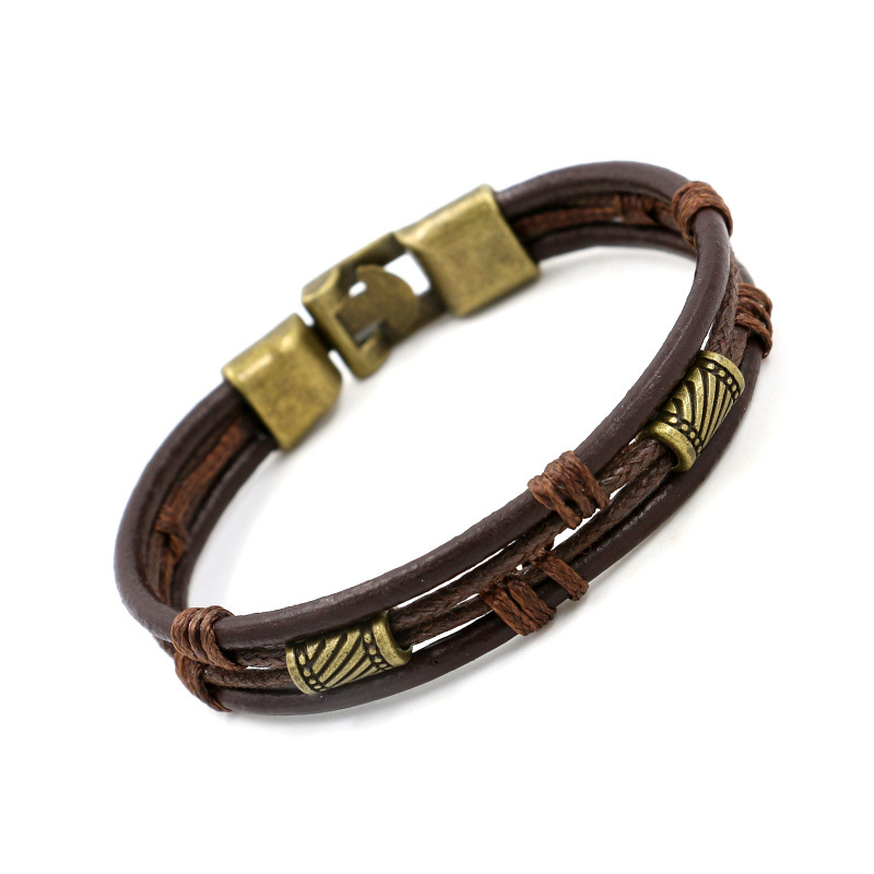 Picture of Amazon AliExpress Bracelet Men's Vintage Bracelet Wristband Brown Braided Leather Cord Bracelet