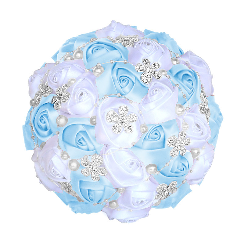 Picture of European and American Super Beautiful Ribbon Flower Wedding Supplies Bride's Hand-held Flower Five-flower Beaded Hand-held Flower Wedding Supplies Hand-held Flower