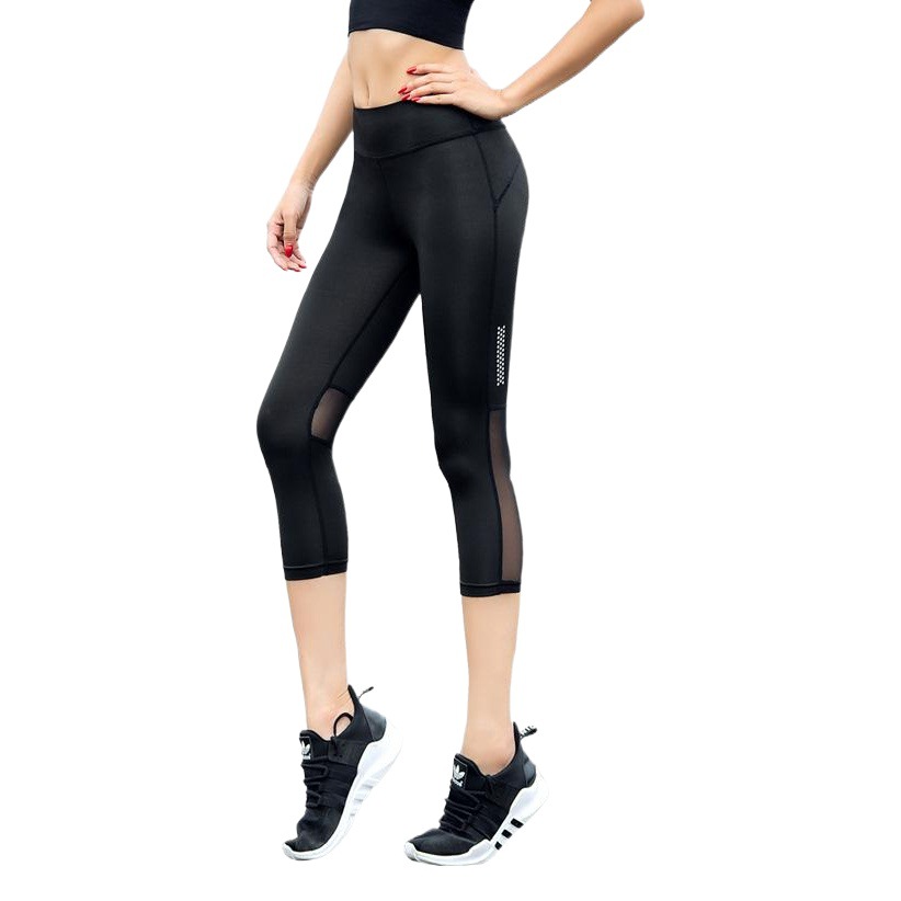 Picture of High-Waisted Hip-Lifting Yoga Fitness Pants for Women, Seven-Point Mesh Slimming Sports Pants for Outdoor Running, Quick-Dry, Tight-Fitting, Waist-Slimming