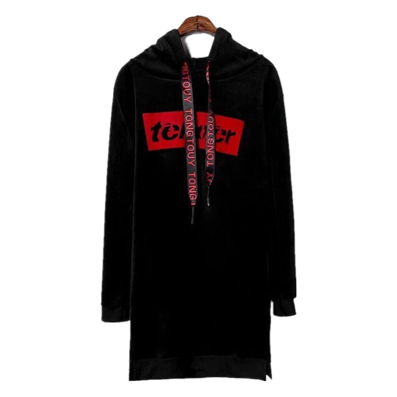 Pregnant Women's Loose Sweater Autumn and Winter Pregnant Women's Mid-length Spring and Autumn Hooded Golden Velvet fleece-lined Thickened dress