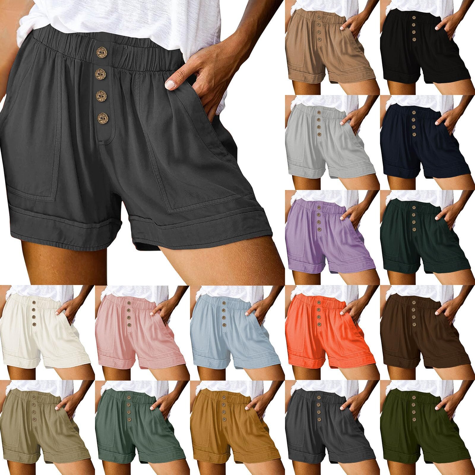 2024 Summer New Amazon European and American wish Solid Color Casual Shorts High Waist Button Pocket Loose Wide Leg Pants