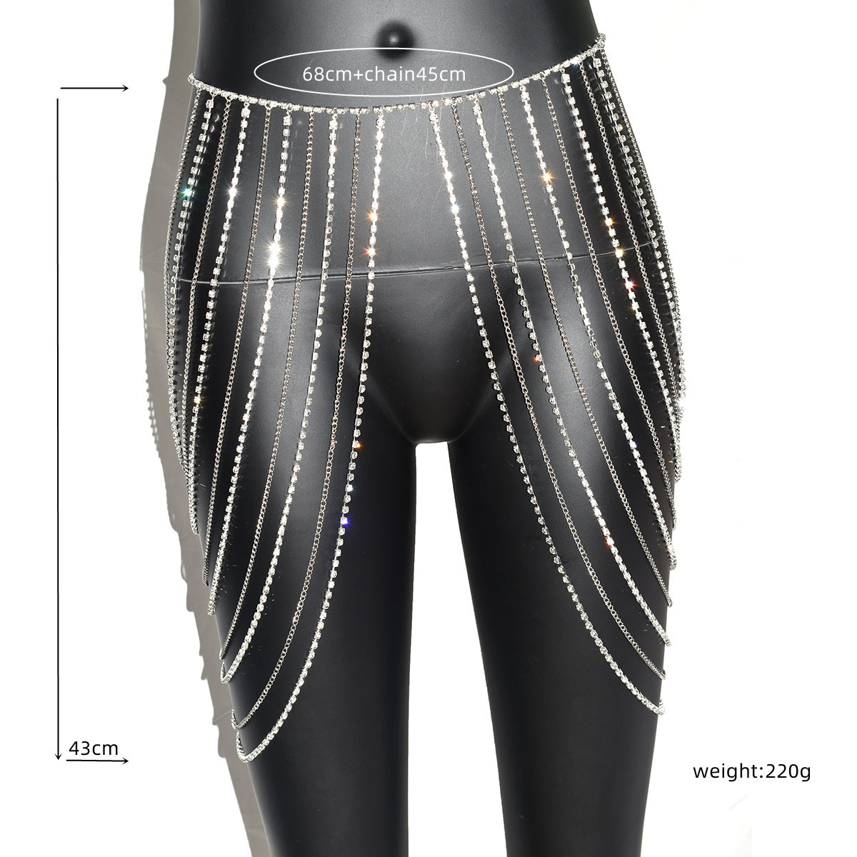 Picture of Sexy shiny tassel rhinestone metal chain waist chain skirt belly dance body chain performance accessories body chain